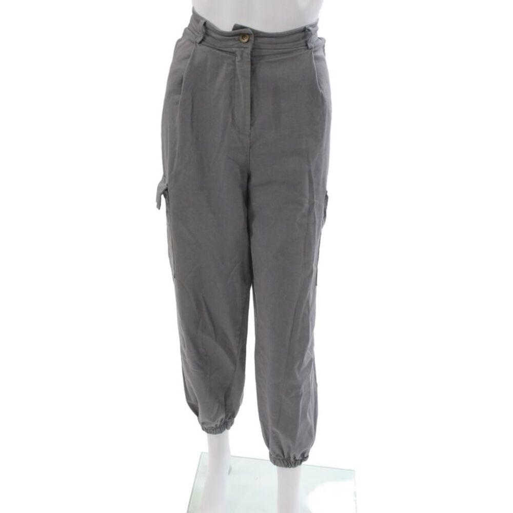 Biscote Women Military Cargo Pants Gray Cotton Button Inseam 24 Size M